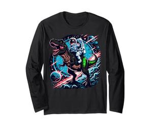 Astronauta Dinosauro T-Rex Galaxy Sci Fi Grafica Maglia a Manica