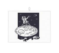Astronauta disegna un cielo stellato. L'astronauta è in piedi sulle scale. Tappetino artistico per asciugare il piano della cucina. Tappetino per il piano della cucina, grande, 18 x 24 pollici.