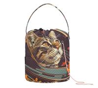 Astronauta Distinctive Cat Daisy Flower Crochet Filato Bag Crochet Borse Totes Portatile per Crochet Carrier Accessori per Lavoro a Maglia