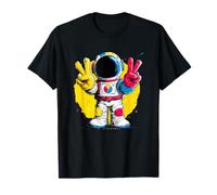 Astronauta Double Peace Sign Retro Pop Graphic Space Suit Maglietta