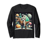 Astronauta E Dinosauro nello Spazio Pianeti Stelle T-Rex Galaxy Maglia a Manica