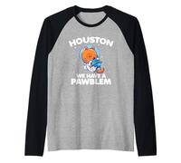 Astronauta Gatto Houston Abbiamo Un Pawblem Divertente Spazio Gioco di Parole Maglia con Maniche Raglan