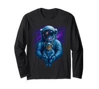 Astronauta Holding Cat Cosmic Galaxy Space Cat Amante Maglia a Manica