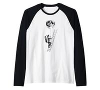Astronauta Holding Earth Balloon Black And White Space Art Maglia con Maniche Raglan