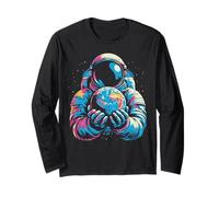 Astronauta Holding Earth Spaceman Planet Space Uomini Donne Bambini Maglia a Manica