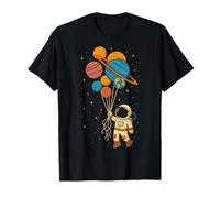 Astronauta Holding Planet Balloons Cosmic Space Adventure Maglietta