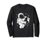 Astronauta Holding Terra Spazio Graphic Art Design Maglia a Manica