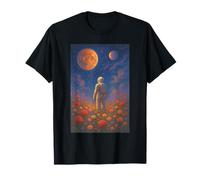 Astronauta in campo di fiori con sfondo cosmico Maglietta