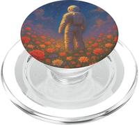 Astronauta in campo di fiori con sfondo cosmico PopSockets PopGrip per MagSafe