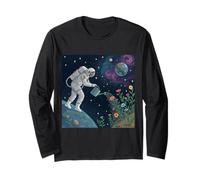 Astronauta Irrigazione Fiori nello Spazio Esterno Maglia a Manica