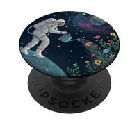 Astronauta Irrigazione Fiori nello Spazio Esterno PopSockets PopGrip Adesivo