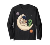 Astronauta Leggendo Alien Cosmic Tales Moon Space Art Maglia a Manica