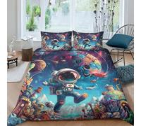 astronauta Microfibra Morbida Copripiumino 3 Pezzi,3D Motivo Space And Universe Copripiumino,Copripiumino E Federe,con Chiusura A Cerniera E Federe Cuscino Per Adulti E Ragazzi doppio（200x200cm）