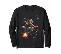 Astronauta Monkey Rocket Funny Space Explorer Retro Fantascienza Maglia a Manica