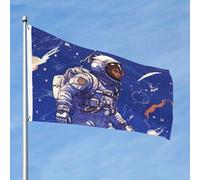Astronauta nero su bandiera blu, 0,6 x 0,9 m, double face, nessuna dissolvenza, bandiera da giardino di benvenuto, bandiera da giardino con ottone per esterni, decorazione per cortile, portico, prato