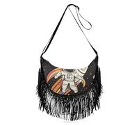 Astronauta Rainbow Planet, piccola borsa a tracolla da donna, con nappa, leggera, borsa a tracolla da donna con patta (prop2)