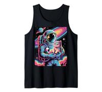 Astronauta retrò Che Tiene Il Gatto nello Spazio Retrowave Synthwave Canotta