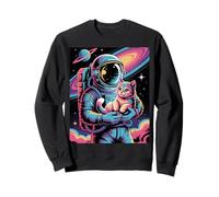 Astronauta retrò Che Tiene Il Gatto nello Spazio Retrowave Synthwave Felpa