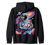 Astronauta retrò Che Tiene Il Gatto nello Spazio Retrowave Synthwave Felpa con Cappuccio