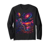 Astronauta retrò Paesaggio cosmico Arte Stile Vintage Maglia a Manica