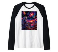 Astronauta retrò Paesaggio cosmico Arte Stile Vintage Maglia con Maniche Raglan