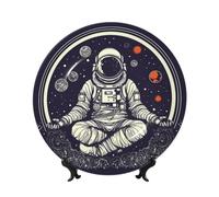 Astronauta seduto nello yoga Chakra Bone China Piatti decorativi, 17,8 cm Piatto decorativo in ceramica con espositore Piatti piani Artigianato Arte Ornamenti in ceramica Decorazione da parete per