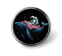 Astronauta su balena blu indietro fiori rosa nello spazio spilla rotonda per uomo donna moda distintivo collare pin vestito giacca zaino accessori