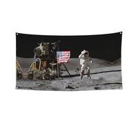 Astronauta sulla luna stampa 1'Pack Banner segno per Halloween, decorazione da appendere per interni ed esterni, resistente ai raggi UV con fori in metallo