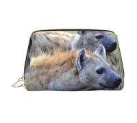 Astronauta sulla Luna Stampato Makeup Bag per le Donne Portatile In Pelle Make up Bag Viaggio Oro Cerniera Cosmetici Borse Organizzatore, Animali Hyena, One Size, Astuccio per trucchi