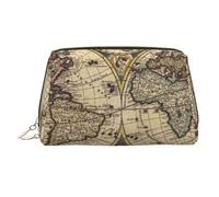 Astronauta sulla Luna Stampato Makeup Bag per le Donne Portatile In Pelle Make up Bag Viaggio Oro Cerniera Cosmetici Borse Organizzatore, Globo del mondo della mappa antica, One Size, Astuccio per