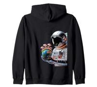 Astronauta Tenendo Funghi Terra Surreale Sci-Fi Natura Arte Felpa con Cappuccio