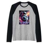 Astronauta Tenendo Funghi Terra Surreale Sci-Fi Natura Arte Maglia con Maniche Raglan