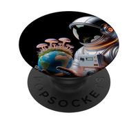 Astronauta Tenendo Funghi Terra Surreale Sci-Fi Natura Arte PopSockets PopGrip Adesivo