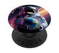 Astronauta Tenendo Funghi Terra Surreale Sci-Fi Natura Arte PopSockets PopGrip Adesivo