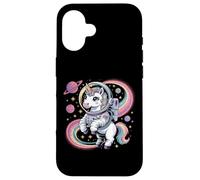 Astronauta Unicorno nello Spazio Arcobaleno Galaxy Custodia per iPhone 16