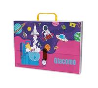 "Astronauta" Valigetta In Polipropilene Personalizzata Con Nome 27x37cm Con Maniglia e Chiusura Colorate Abbinate Idea Regalo Scuola Elementari Medie Arte Disegno Musica Tecnologia Catechismo Cartella