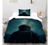 Astronauta Via Lattea Set Di Biancheria Da Letto Per 2 Pezzi Con Stampa 3D Stellar Themes Copripiumino Con 1 Federe Con Federe in Microfibra Ultra Morbida Single（135x200cm）