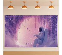 Astronauta viola sfondo floreale, Dreamy Fantasy Space Party, sfondo magico per interni ed esterni, decorazione per cabine fotografiche per feste primaverili, 180 x 109 cm