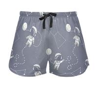 Astronauts Constellations Planets Blue Women's Lounge Shorts Pajama Bottoms Yoga Sports Elastic Waist Drawstring,XL