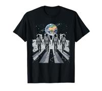 Astronauts Walking on Moon with Earth Background Space Art Maglietta