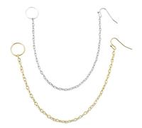 ASTRQLE Set di 2 gioielli da naso a orecchio, accessori indiani per la danza del ventre, anello per naso, orecchini pendenti per donne e ragazze (oro + argento)