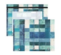 Astucci a 3 fori per lettere A4, confezione da 2 pezzi, per studenti e ufficio, quadrati, geometrici, a righe, ricamo, pettirosso, blu