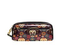 Astucci Cancelleria Mexican Sugar Skull With Hats Flowers Trucco Borsa Con Scomparti Astuccio Per Matite Portatile Astucci Matite Per Studenti Adolescente Adulto