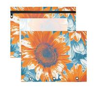 Astucci con 3 occhielli rinforzati e tasca a 3 fori per lettere A4, confezione da 2 pezzi, per studenti e classi vintage, girasoli