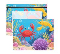 Astucci con cerniera 3 fori tasca per A4 carta lettera 2 Pack studenti classe animali marini granchio aragosta cartella per documenti
