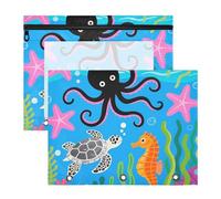 Astucci con cerniera liscia tasca cartelle per lettere A4 carta 2 Pack studenti ritorno a scuola cartone animato animale tartaruga marina cartella per documenti