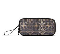 Astucci in nylon con fiori vintage europei in oro scuro per studenti universitari grande capacità astuccio con cerniera grande cancelleria per scuola donna