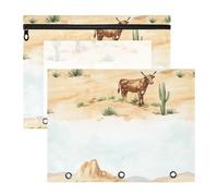 astucci per matite Adorabile 3 Foro Punch per 3 Anelli Raccoglitore 2 Pack Insegnante Forniture in Classe Western Cow Cactus Vasto Deserto