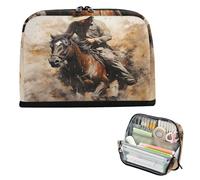 astucci per matite Borse per il trucco di grande capacità con custodia con cerniera portapenne per bambini elementare Cowboy Brown Horse