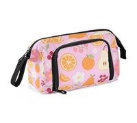 Astucci rosa con texture floreale e pera arancione bacca grande capacità carino materiale scolastico leggero per bambini scuola preppy